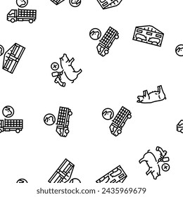 pork pig farm animal piglet hog vector seamless pattern thin line illustration