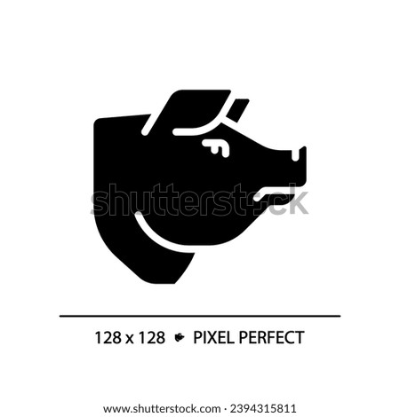 Pork pixel perfect black glyph icon. Pig head. Meat shop. Food industry. Farm animal. BBQ menu. Barbecue restaurant. Silhouette symbol on white space. Solid pictogram. Vector isolated illustration