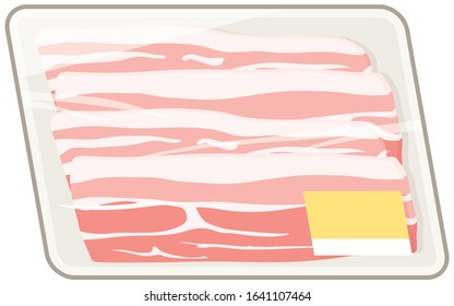 Pork in a plastic tray. Labels and films.