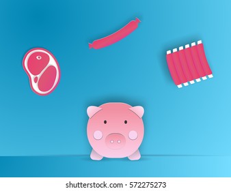 Pork product paper art style vector illustration