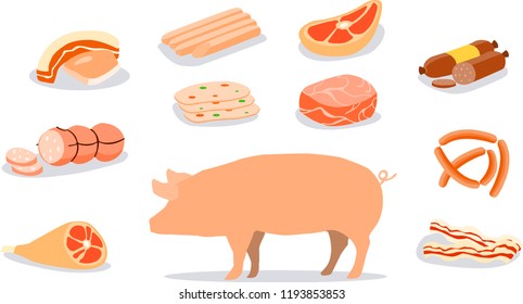 Pork products are widely consumed. Processed products of pork.