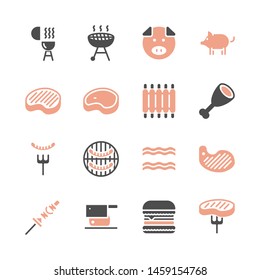 Pork related in glyph icon set.Vector illustration