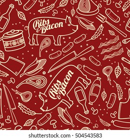 Pork, ribs, bacon, vector seamless texture pattern. Seamless pattern can be used for wallpaper, pattern fills, web page background, surface textures.