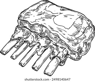 Pork ribs engraving. Grill meat menu illustration