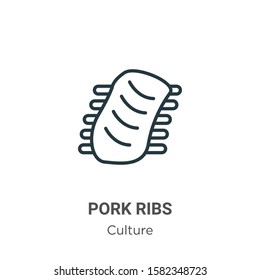 Pork ribs outline vector icon. Thin line black pork ribs icon, flat vector simple element illustration from editable culture concept isolated on white background