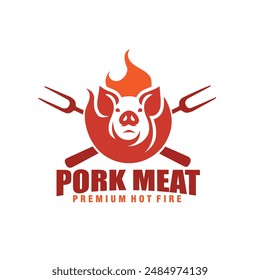 pork roast burning pig barbeque grill restaurant logo vector illustration
