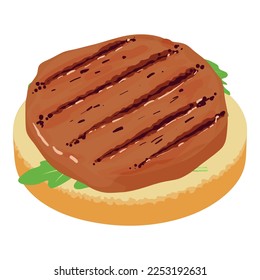 Pork sandwich icon isometric vector. Sandwich with grilled meat and arugula leaf. Food concept, snack, appetizer