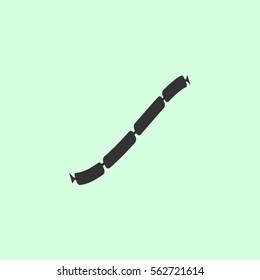 Pork sausage chain icon flat. Grey vector symbol on green background