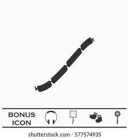 Pork sausage chain icon flat. Black pictogram on white background. Vector illustration symbol and bonus button