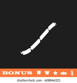 Pork sausage chain icon flat. White pictogram on black background. Vector illustration symbol and bonus button tooth, vase, star, mirror, bottle