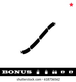 Pork sausage chain icon flat. Black pictogram on white background. Vector illustration symbol and bonus button open and closed lock, folder, star