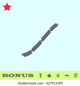 Pork sausage chain icon flat. Grey pictogram on blue background. Vector illustration symbol and bonus buttons medal, cow, earth, eye, calculator