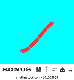 Pork sausage chain icon flat. Red pictogram on blue background. Vector illustration symbol and bonus buttons Music center, corkscrew, credit card, house, drum