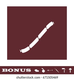 Pork sausage chain icon flat. White pictogram on brown background. Vector illustration symbol and bonus icons