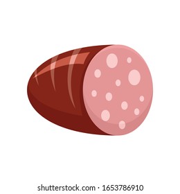 Icono plano de salchicha de cerdo. Salchicha de cerdo vectorial en estilo plano aislado en fondo blanco. Elemento para la publicidad en la web, en los juegos y en la carne de alimentos
