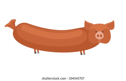Pork sausage. Meat product made from pork. Delicacy with  head of  pig.
