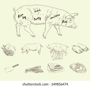 pork set. vector sketches