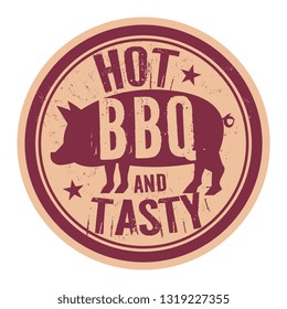 Pork stamp or label text Hot and Tasty BBQ, vector illustration