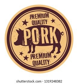 Pork stamp or label text Premium Quality Pork, vector illustration