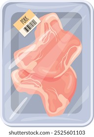 Pork steak package. Store cellophane wrap icon isolated on white background