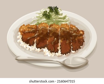 Pork tonkatsu japanese rice vector art