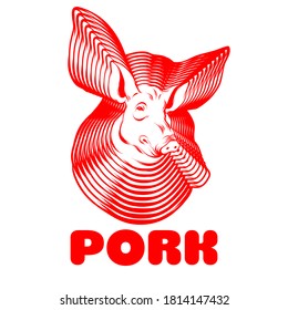 Pork. Vector hand drawn illustration of pig's head. Tattoo artwork. Template for card, poster, banner, print for t-shirt, pin, badge, patch.