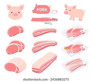 Schweinefleisch Vektor Illustration set_Translation: halber Preis