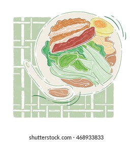 Pork and vegetable noodle soup