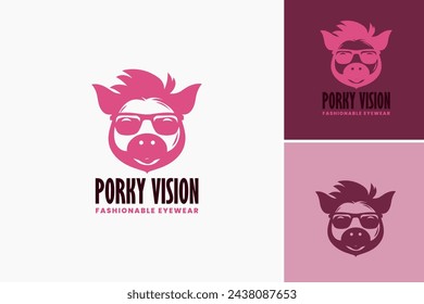 Pork vision logo featuring pig silhouette and eye icon logo design template. Perfect for a butcher shop, BBQ restaurant, or meat-related brand.
