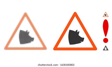 Pork warning halftone vector icon and solid version. Illustration style is dotted iconic Pork warning icon symbol on a white background. Halftone matrix is round elements. Some bonus pictograms.