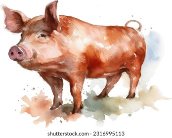 Pork watercolor illustration. Hand drawn underwater element design. Artistic vector marine design element. Illustration for greeting cards, printing and other design projects.