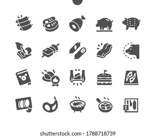 Pork Iconos sólidos Pixel Perfecto Vector bien diseñado 30 Cuadrícula 2x para gráficos y aplicaciones web. Pictograma mínimo simple