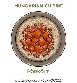 Porkolt is a traditional Hungarian meat stew, slow-cooked with paprika, onions, and various spices, often served with noodles or dumplings.