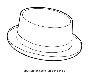 Porkpie Hat with band. Head Fashion accessory cap with narrow brim clothing technical illustration. Vector headgear for Men, women, unisex style, flat template CAD mockup sketch outline isolated