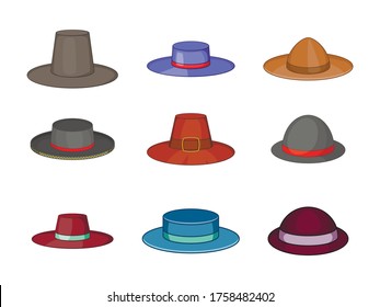 Porkpie hat icon set. Cartoon set of porkpie hat vector icons for your web design isolated on white background