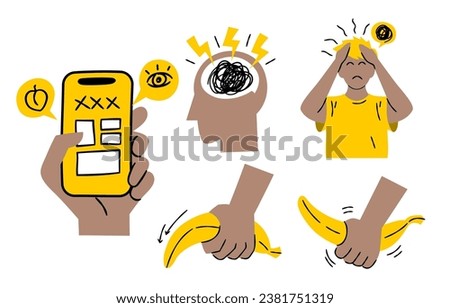 pornography addiction effect element for infographic, emoticon or emoji on social media 