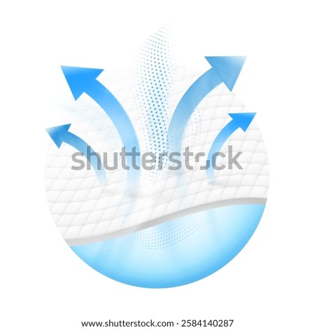 Porous material with arrows for presentation breathable materials, airflow, air exchange. Vector illustration isolated on white background. Ready for use in your infographic, presentation. EPS10.