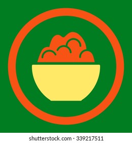 Porriage vector icon. Style is bicolor flat rounded symbol, orange and yellow colors, rounded angles, green background.
