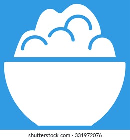 Porriage vector icon. Style is flat symbol, white color, rounded angles, blue background.