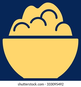 Porriage vector icon. Style is flat symbol, yellow color, rounded angles, blue background.