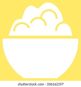 Porriage vector icon. Style is flat symbol, white color, rounded angles, yellow background.