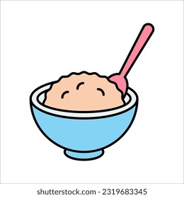 porridge baby cereal vector icon baby food bowl with spoon, vector illustration on white background