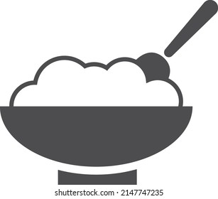 Porridge bowl icon with spoon. Breakfast symbol
