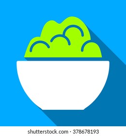 Porridge Bowl long shadow vector icon. Style is a flat light symbol with rounded angles on a blue square background.