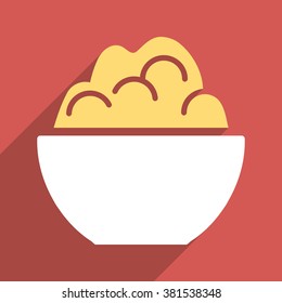 Porridge Bowl long shadow vector icon. Style is a flat light symbol on a red square background.