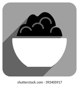 Porridge Bowl long shadow vector icon. Style is a flat porridge bowl iconic symbol on a gray square background.