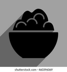 Porridge Bowl long shadow vector icon. Style is a flat porridge bowl black iconic symbol on a gray square background with longshadow.