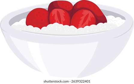 Porridge bowl with strawberries hand drawn