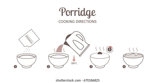 Porridge cooking directions. Steps how to prepare porridge. Vector illustration.