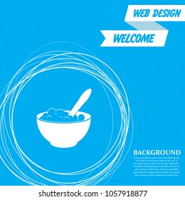 porridge icon on a blue background with abstract circles around and place for your text. Vector illustration